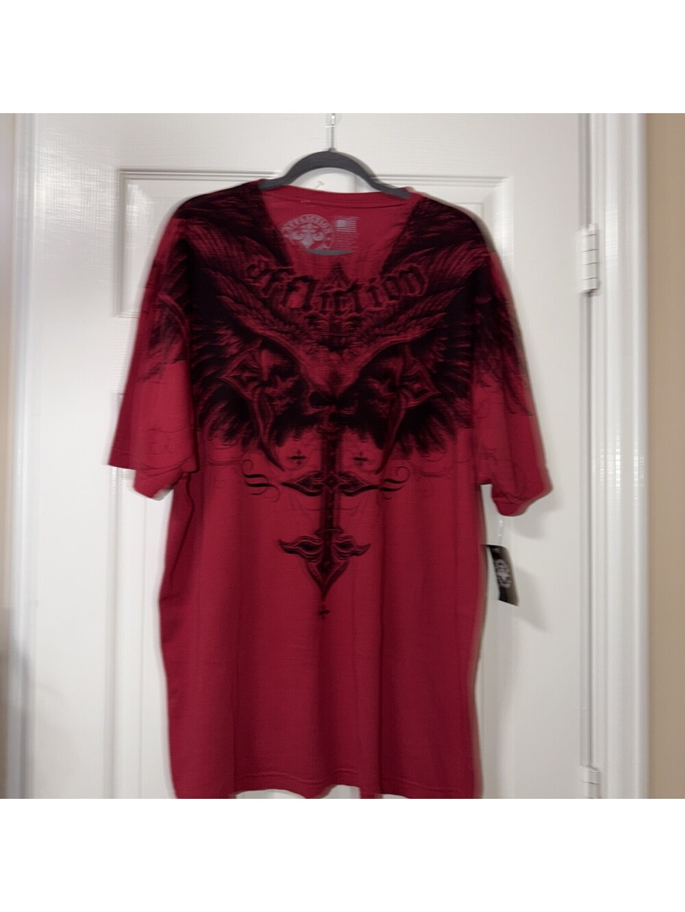 Affliction Y2K Men’s Red Cross Wings Graphic Short Sleeve T-Shirt Size 3XL